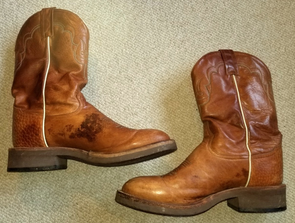 VINTAGE Mens Boots-TONY LAMA-brown embroidered 'CT465' Cowboy-8.5D stained